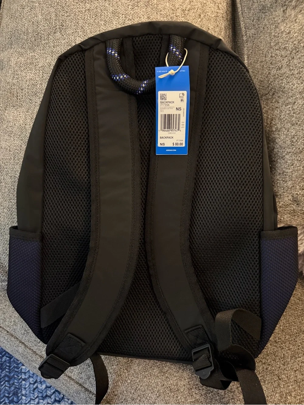adidas Black Backpack with Navy Panels and Neon Lime Accents